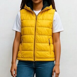 Lafuma Goose Down Filled Hooded Puffer Vest in Yellow | Size S